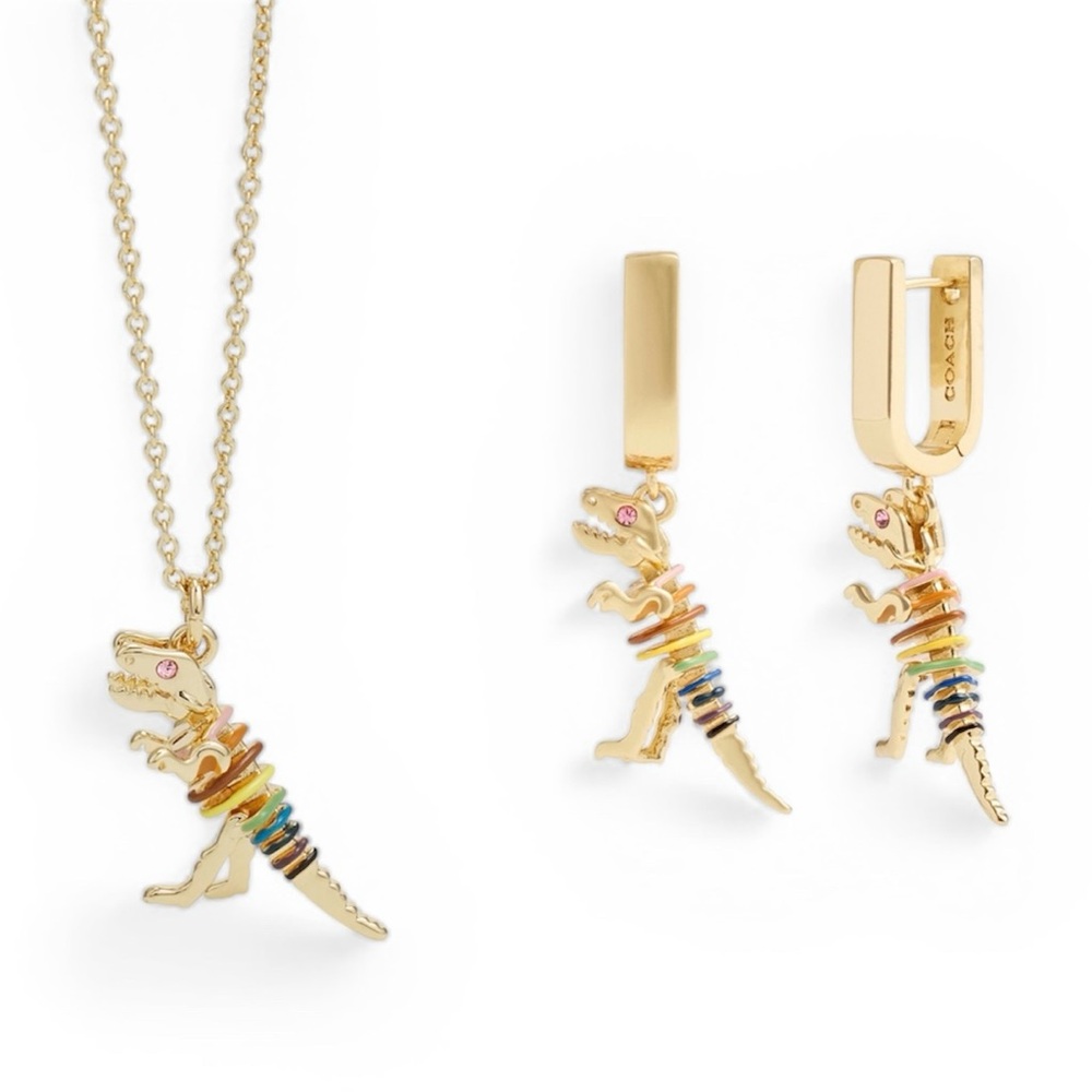 Coach Skeletal Rexy Huggie Set Necklace and Earrings,